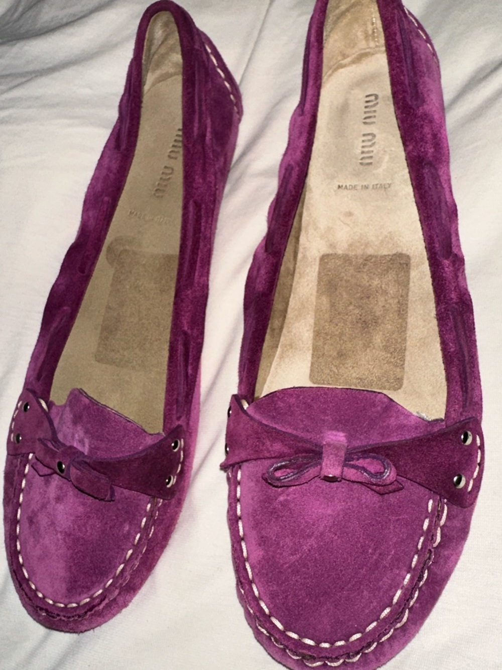 Miu Miu purple Suede Moccasin Loafers with Bow Detail